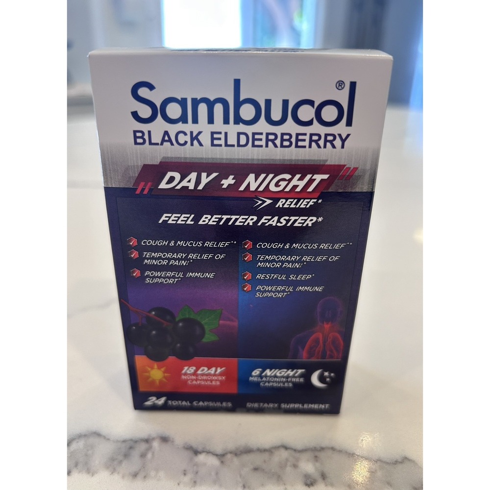 Sambucol Black Elderberry Day & Night Relief - Feel Better Faster, Cough & Mucus